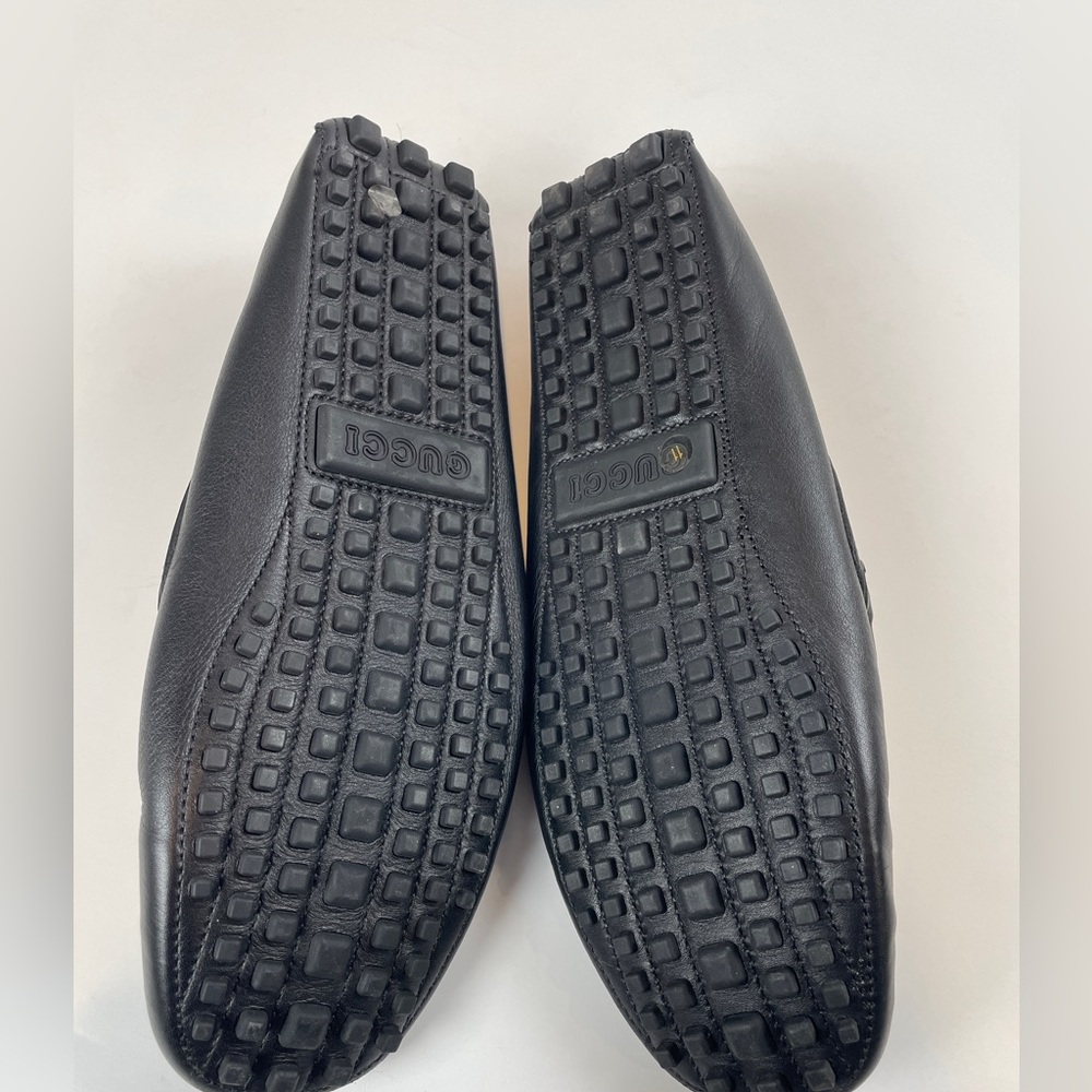 GUCCI Black Leather Driving Loafer Flat LOGO Horsebit Green Red Stripe MENS 11 - Picture 12 of 13